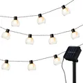 Solar Lichterkette für außen mit Smokey Rauchglas-Optik Lampenschirm | 10 Glühbirnen Ø ca. 7 cm | 200 cm + Zuleitung zum Solarpanel | Deko-Beleuchtung für Garten, Terrasse, Balkon