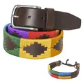 PELPE Argentinischer Ledergürtel mit passender Schnur und Lederarmband. Auf Leder gestickter Gürtel für Männer und Frauen. Argentinische Pologürtel