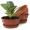 Plastard 3er Set Pflanzschalen mit Untersetzer – Ø 25 cm, Höhe 10 cm – Robuste Blumenschale Flach aus Kunststoff – Pflanztopf für Sukkulenten, Kräuter & Friedhof – Terrakotta