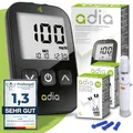 adia Blutzuckermessgerät (mg/dL Standard in DE) mit 110 Blutzuckerteststreifen, 10 Lanzetten, 1 Stechhilfe, 1 Etui - zur Selbstkontrolle des Blutzuckers
