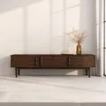 IDIMEX Lowboard TECCA 180 cm, Nussbaum Finish – niedriges Sideboard mit Stauraum, TV Schrank mit 3 Türen aus Massivholz, Mid Century Wohnzimmermöbel