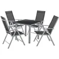 Juskys Aluminium Gartengarnitur Milano 5 Teilig mit Tisch und 4 Stühlen Silbergrau