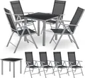 Juskys Aluminium Gartengarnitur Milano Gartenmöbel Set mit Tisch und 4 Stühlen Silber-Grau mit schwarzer Kunstfaser Alu Sitzgruppe Balkonmöbel