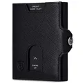 VON HEESEN Slim Wallet mit XL Münzfach & RFID Schutz - Leder Geldbörse Herren klein - Mini Geldbeutel Damen Portmonee - Kartenetui Echtleder Karten Portemonnaie - Kreditkartenetui Schwarz Saffiano
