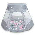 Selonis Baby Spielzelt Mit Plastikbällen Zelt 105X90cm/300 Bälle Plastikkugel Kinder, Grau:Perle-Grau-Transparent-Puderrosa