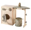 howa Kinder-Waschmaschine, aus Holz mit Wäscheleine, Bügelbrett, Wäschekorb und Bügeleisen