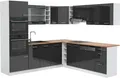 Eckküche Vicco R-Line Anthrazit Hochglanz 247 x 60 cm , AP Eiche, Model 42584