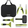 Navaris Premium Haustier-Pflegeset 6-teilig - Fellpflege mit Katzen Bürste und Hunde Bürste - Krallenschleifer für Hunde - Krallenschere Katzen