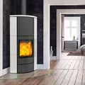 Fireplace Adelaide Eckkaminofen Stahl Schwarz | Keramik Mattweiß - Schwarz/Weiß