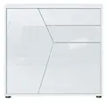Vladon Kommode Benny (Sideboard, mit 2 Türen und 2 Schubladen), Weiß matt/Weiß Hochglanz (79 x 74 x 36 cm)