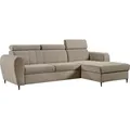 MIRJAN24 Ecksofa Forio Mini, Eckcouch mit Bettkasten und Schlaffunktion, Einstellbare Kopfstützen, Schwarze Metallfüße (Farbe: Paros 02, Seite: ... - Beige