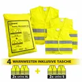 Warnweste Familienpackung cartrend gelb 4x mit Zipptasche 2x XL, 2x S Kinder