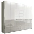 Novel Drehtürenschrank, Grau, Weiß, Glas, Holzwerkstoff, 6 Fächer, 5 Schublade(n) Schubladen, 300x236x58 cm, ISO 9001, Typenauswahl, in verschiedenen Größen erhältlich, Schlafzimmer, Kleiderschränke, Drehtürenschränke