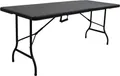 Buffettisch klappbar | HxBxT 74x180x74cm | mit Tragegriff | für 8 Personen | Kunststoff wetterfest | Rattan Optik, Schwarz | Klapptisch Tragbar Campingtisch für Garten Terrasse und Balkon Balkontisch Partytisch