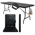 CHEFGASTRO Buffettisch klappbar 180x74cm Gartentisch wetterfest mit Tragegriff 8 Personen Kunststoff Rattan Optik Schwarz Klapptisch Tragbar Campingtisch Outdoor für Garten Terrasse Balkon Partytisch
