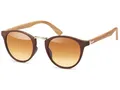 styleBREAKER Sonnenbrille in Holz Optik und runden Gläsern, Kunststoff-Metall-Gestell, Unisex 09020083, Gestell Braun-gold / Glas Braun Verlauf,