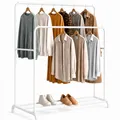 edihome, Kleiderständer, Kleiderstange, Doppelt, 110 x 150 x 54 cm, Schuhregal, Metallisch, Stabil, Clothes Rack, Klamotten Ständer, Clothes Organizer (Weiß Doppel)