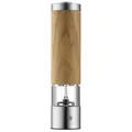 WMF Ceramill Elektrische Mühle 21,5 cm, Salz und Pfeffermühle elektrisch unbefüllt, Eichenholz Cromargan Edelstahl, Keramikmahlwerk
