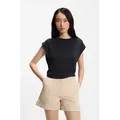 BOSS ORANGE Kurzarmshirt Ebony Premium Damenmode mit Wickel-Detail, Rundhals schwarz M (38)
