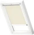 VELUX Dachfenster Rollo blickdicht beige mit weißem Alu-Rahmen solarbetrieben RSL MK10 1086KWL