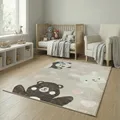 Jimri Teppich Kinderzimmer - Teppiche für Kinderzimmer, Kinderteppich, Kinderteppich Mädchen, Bär, Hase, Panda, Herz, (Beige, Größe: 80x150 cm)