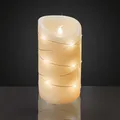 LED Wachskerze mit LED-Lichterkette "Tauperlen", weiß, 8cm hoch, warm-weiße LEDs