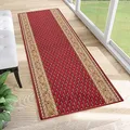 TAPISO Anti Rutsch Teppich Läufer rutschfest Brücke Meterware Oriental Rot Gelb Ornament Floral Design Flur Küche Wohnzimmer 80 x 140 cm