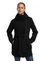 MARIKOO Damen Übergangsmantel (XS-3XL) - Eleganter Mantel mit Taillengürtel, abnehmbarer Kapuze, 2-Wege-Reißverschluss, Warme Jacke Frauen - N047 (XXL, Schwarz)