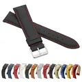 MARCHEL Glattleder LLB15 18 mm Schwarz-Rot Lederarmband Echtleder Uhrenarmband Rindsleder Feines Leder Uhr Band