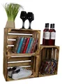 Holzkiste Bella geflammt40 x 30 x 25cm Weinablage Weinaufbewahrung Kindeschuhregal Bücherregal Ablageregal Möbel-Kiste | Wein-Kiste | Obst-Kiste | Apfel-Kiste (3er set, Bella ohne)