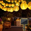 Bowfar Solar Lichterkette Lampions Außen, 10M 50 LED Laternen 1200mAh Solar Lichterkette Aussen mit Upgrade Solarpanel, 8 Modi Lampions Außen Wetterfest für Garten Balkon Terrasse Hochzeit, Warmweiß