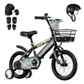 Habib Jungenfahrrad Dino-Edition 12 Zoll | Komplettset mit Schutz-Set, Korb & Pumpe | Kinderfahrrad mit Stützrädern & Handbremse für Jungen ab 3 Jahre - (Schwarz)