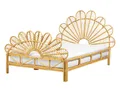 BELIANI Bett Hellbraun Rattan und Mahagoniholz mit Lattenrost 140 x 200 cm Hohes Kopf- und Fußteil Pfauform Boho Doppelbett Schlafzimmer Ausstattung