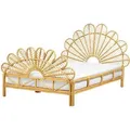 Bett Hellbraun Rattan Und Mahagoniholz Mit Lattenrost 140 X 200 Cm Hohes Kopf- Und Fußteil Pfauform Boho Doppelbett Schlafzimmer Ausstattung