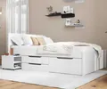 Inter Link - Bett mit Schubladen - Doppelbett 140x200 cm – Kojenbett mit Stauraum – Kiefer massivholz – 2 Schubladen und 1 Schubkasten – Inkl Lattenrost – Weiß lackiert – Efetivo 140x200cm