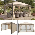 Pergola Calpe, Garten Pavillon, stabiles 7cm-Gestell mit Seitenwand + Moskitonetz creme 4x3m