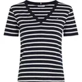 Tommy Hilfiger Damen T-Shirt Kurzarm New Slim Cody mit V-Ausschnitt, Mehrfarbig (Nos Breton Desert Sky/Ecru), XXS