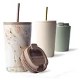 Thermobecher mit Strohhalm 470 ml, Trinkbecher mit Deckel und Strohhalm aus E...