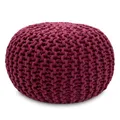 Amago home Strickhocker Pouf Ø45 o. 55cm Bodenkissen Sitzpouf XXL Baumwolle nachhaltig Größe ø 45 cm, Farbe Bordeaux
