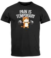 MoonWorks® Herren T-Shirt Fitness Sport Gym Bodybuilding Katze Spruch Lustig Pain is Temporary Fun-Shirt Schwarz XL
