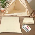 LIONHERZ® Tipi-Matte mit Bänder 120x120cm | gepolsterte Bodendecke für Spielzelt/Spielhaus | weiche quadratische Spieldecke für Kinder| abgesteppte Einlage/Unterlage zum Binden (Sunny Cream)
