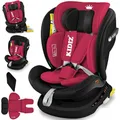 KIDIZ® Autokindersitz mit Isofix i-Size R129 100-150cm bis 12 Jahre, Kinderautositz Gruppe 0/1/2/3, mitwachsender Kindersitz, 5-Punkt-Gurt, höhenverstellbare Kopfstütze, Sitzerhöhung Auto, Bordeaux