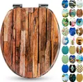 Sanfino® Premium WC Sitz "Industrial Wood" hochwertiger Toilettendeckel mit Absenkautomatik aus Holz, viele bunte Motive, einfache Montage