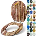 SANFINO® Premium WC Sitz mit Absenkautomatik – hochwertige Toilettendeckel aus Holz, viele bunte Motive, hoher Sitzkomfort, einfache Montage inklusive Montageanleitung – "Industrial Wood"