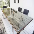 riess-ambiente Massiver Esstisch BARRACUDA 200cm antik Teak Holz mit Stahl Kufenfüßen inkl. Glasplatte Esszimmertisch Tisch Konferenztisch - Braun