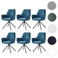 6er-Set Esszimmerstuhl HWC-G67, Küchenstuhl Armlehne, drehbar Auto-Position, Samt FSC® ~ türkis-blau, Beine schwarz