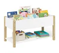 Bellabino Kinderregal Teme mit Fächern und Ablagefach, Bücherregal, Spielzeugregal aus Holz, 4 Fächer für Bücher, 1 Ablagefach für Spielzeug, weiß/natur