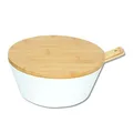 Kesper Obst- & Salatschale mit Besteck & Deckel aus Bambus 26 cm, Höhe 11 cm, Salat Schüssel aus Kunststoff, Weiss, 32620