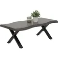 Couchtisch Gerd mit Baumkantenoptik-Nachbildung Wildeiche Grau- Metall X-Gestell-großer Ablage-110x60cm - Grau