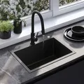 Liam Spülbecken Schwarz 500x450x185 mm mit Waschmaschinen-/Geschirrspüleranschluss - Schwarz